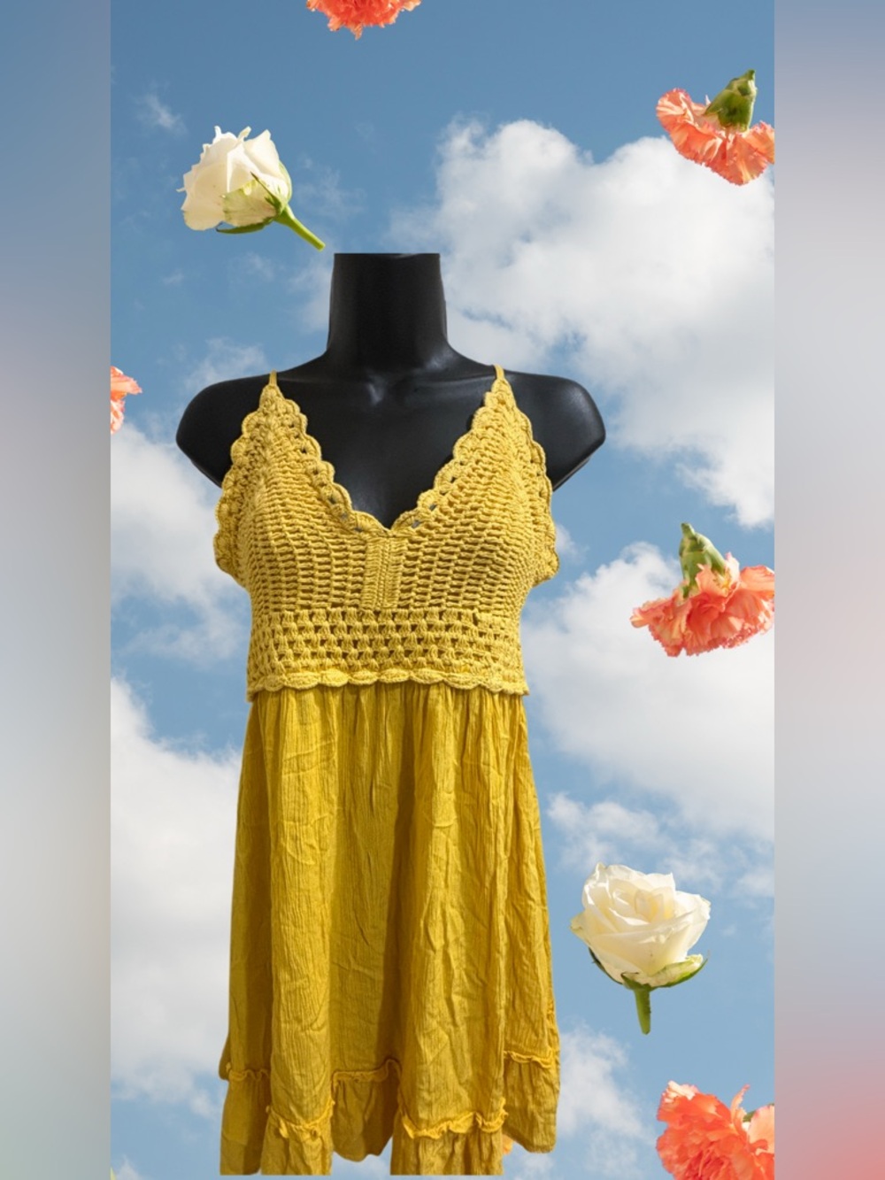 Crochet Bodice Sun Dress in Mustard Yellow⭐️NWT⭐️